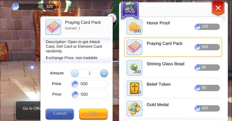 How to acquire praying card pack through the assistant medal honor.