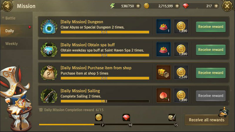 Daily missions list.