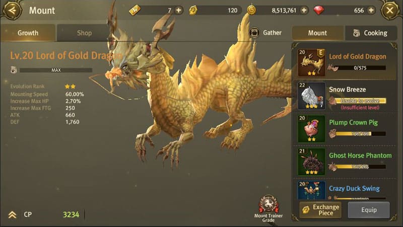 Lord of Gold Dragon Mount at level 20.