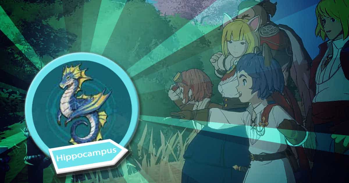 Hippocampus' graphic art depicting getting the familiar in Ni No Kuni: Worlds.