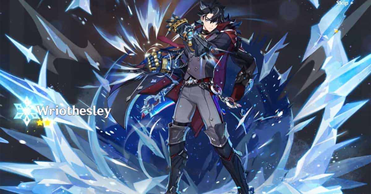 Wriothesley's wish art upon pulling him on gacha in genshin impact.